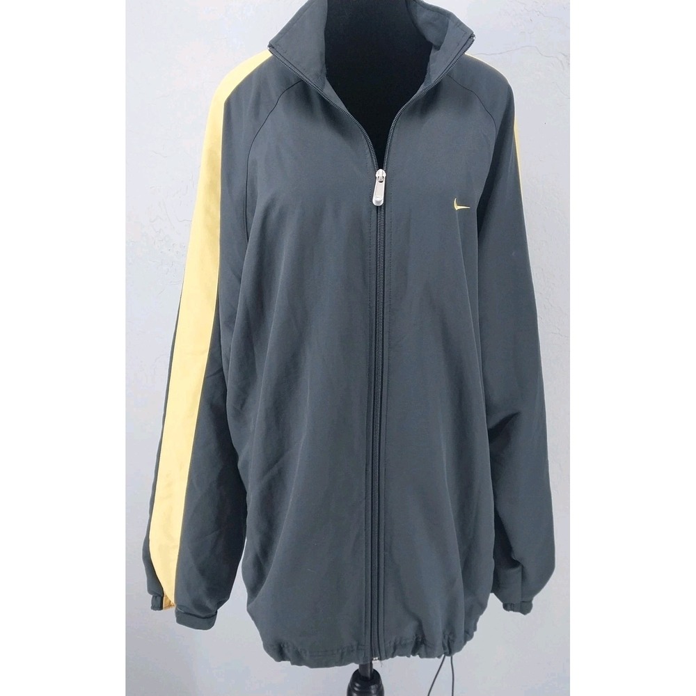 Nike Mens Large Charcoal Grey‎ Yellow Stripe Full Zip Windbreaker Track Jacket